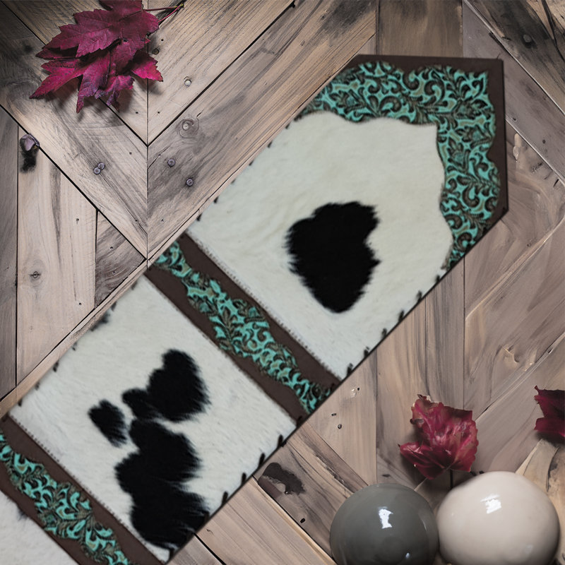 Cowhide & Leather Table Runner, 96" L x 12" D