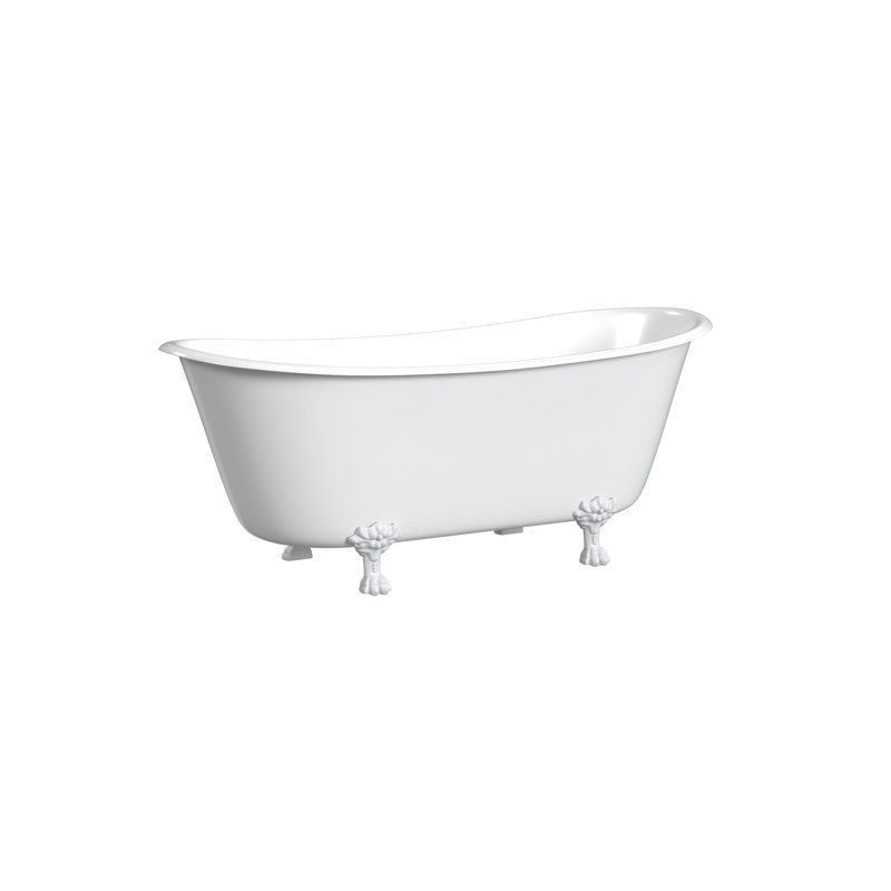Jalaine 68'' x 28'' Soaking Cast Iron Bathtub, White, White Interior with White Exterior