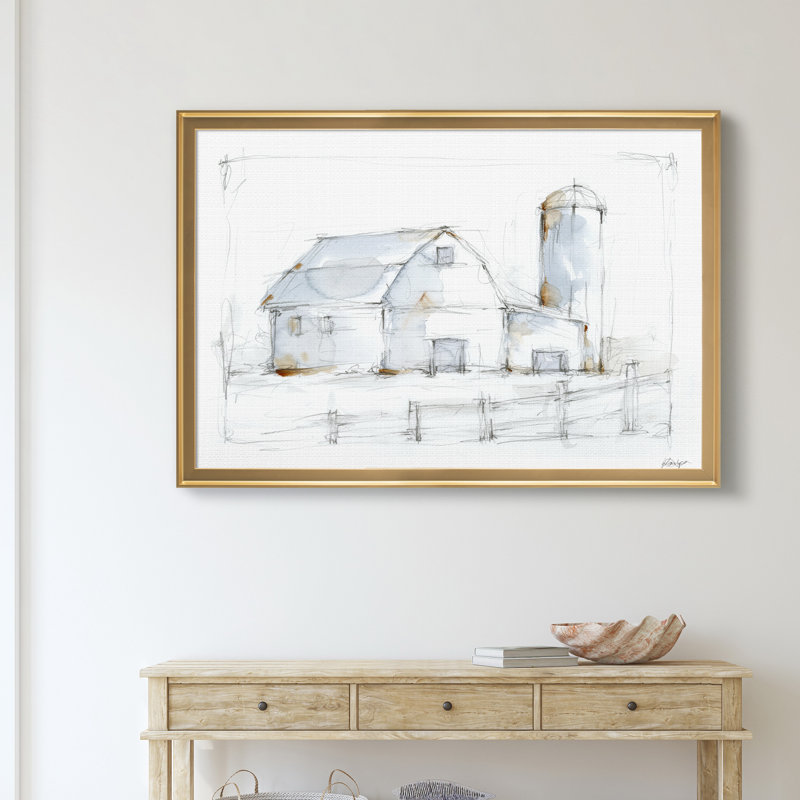 " Barnyard Pencil Sketch I ", Gold, 26.5'' H x 36.5'' W x 1.25" D