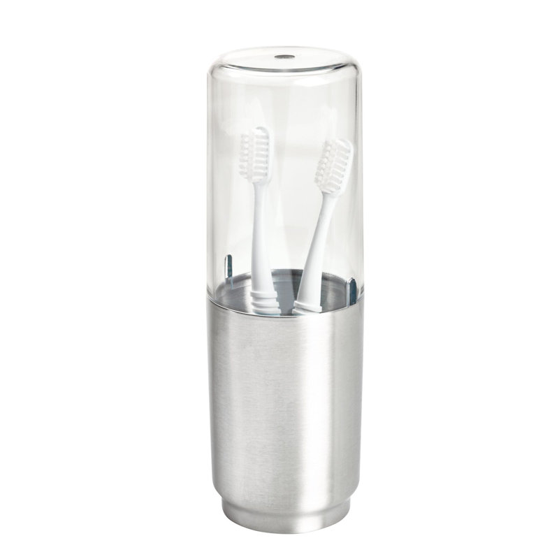 Clear and Brushed Nickel Covered Toothbrush Holder for Kids