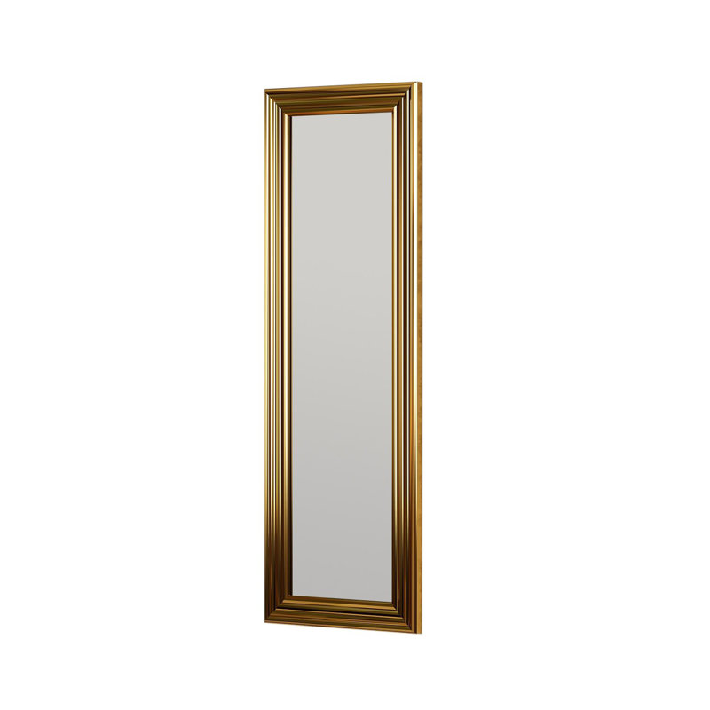 Miroir de commode élégant avec cadre doré brillant, 11,8 x 35,4 x 1,2 pouces | Fabrication 100% en panneau de fibres à densité moyenne, verre écologique Fllot-E | Conception murale et traditionnelle pour les espaces de décoration intérieure et de coiffeuse