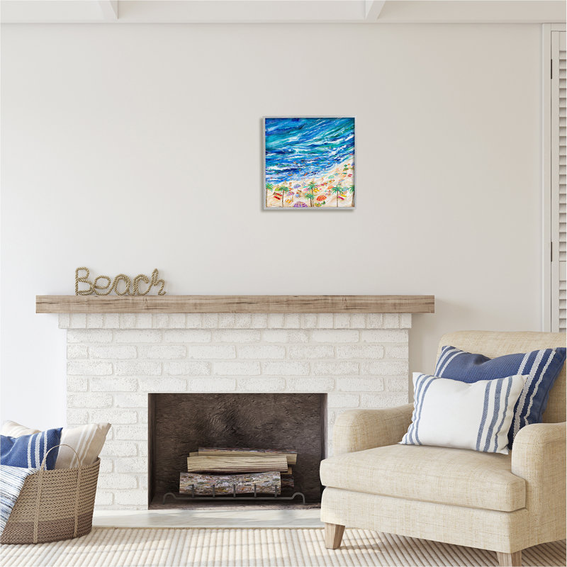 «Summer Beach», peinture encadrée par Estelle Grengs, H 17 po x l 17 po x P 1,5 po, Estampe numérique Farmhouse