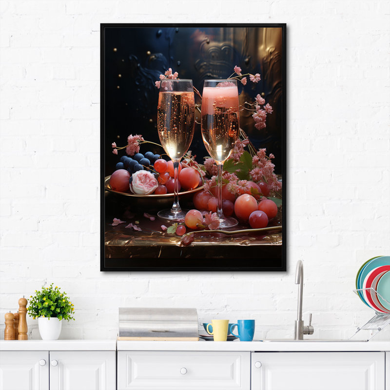 Impression sur toile rose champagne champagne I, Cadre flottant noir, H 20 po x l 12 po x P 1 po