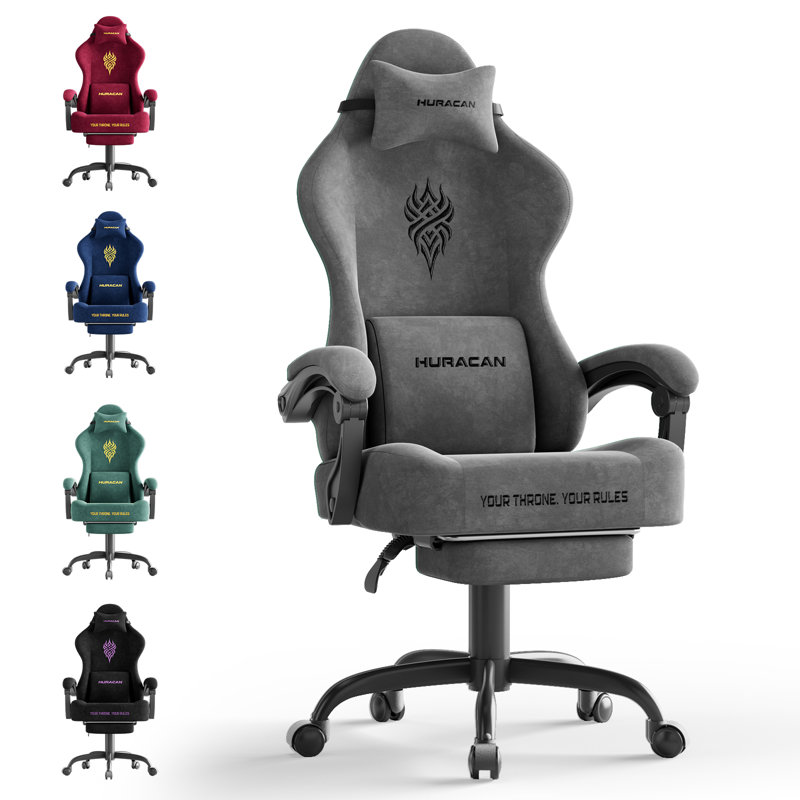 Soontrans Velvet Fabric Gaming Chair with Footrest High Back Ergonomic Gamer Chair with Headrest and Massage Lumbar Cushion Reclining Computer Office Game Chair for Adults, Gray