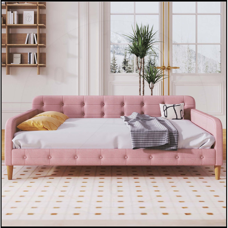  Velvet Upholstered Daybed with 4 Support Legs, Perfect for Modern and Versatile Use, Full/Double, Pink