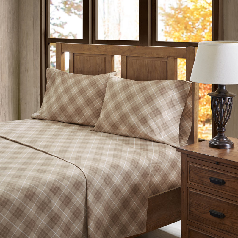 Twin Gray and Taupe Cotton Flannel Bedding Set
