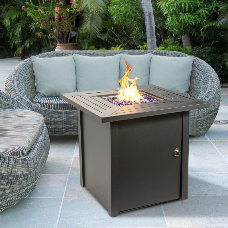 Pauletta Square Steel Propane Fire Pit Table with Hidden Fuel Tank