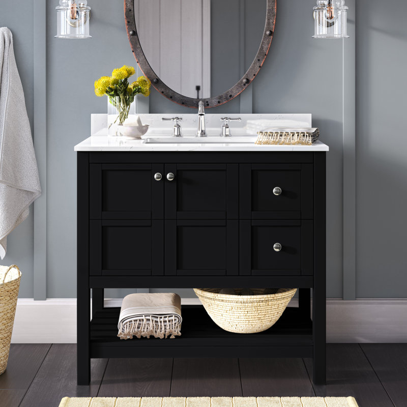 Elena 36'' Single Bathroom Vanity with Top, Black