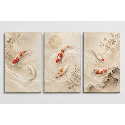 Grand ensemble de 3 reproductions d'art sur toile koi japonais minimaliste, impression sur toile 16 x 24 pouces - prêt à être accroché