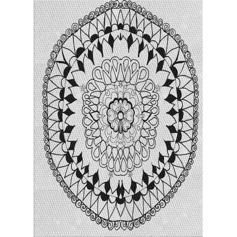 Tapis blanc/noir tissé à la machine, Rectangle 5 pi x 7 pi