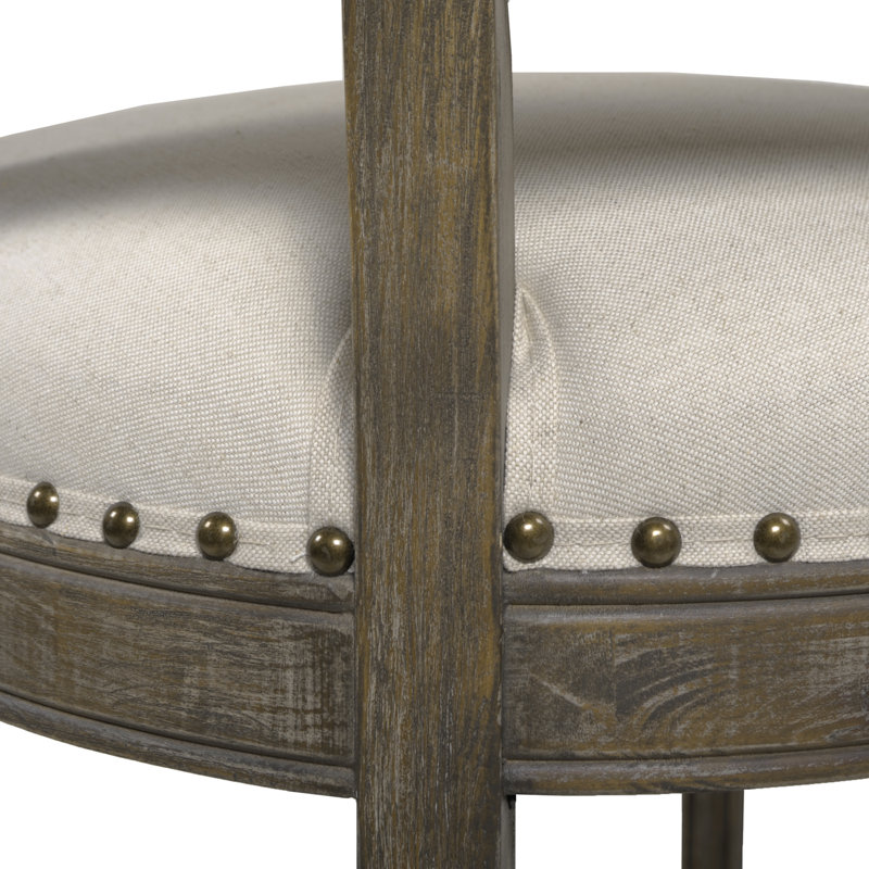 Grice Upholstered Linen Counter Stool with Solid Wood Frame, Light Beige Linen, Counter Stool (26" Seat Height)