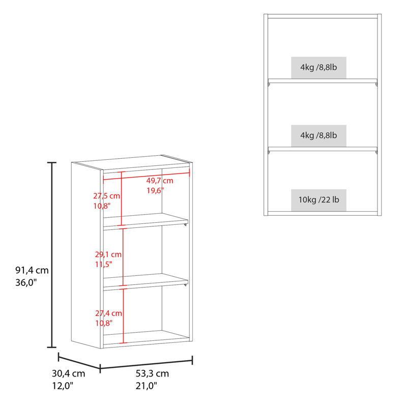 36" High Open 3 Wall Cabinet For Bedroom, Office, Living Room, Garage - White Cabinet, White, Room And Use, White