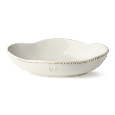 Heritage 12-Inch Oval Stoneware Serving Bowl – Elegant 7.25-Inch Wide Cream Bowl with Sculpted Rim & Leaf Motif – Perfect for Side Dishes, Pastas & Holiday Meals