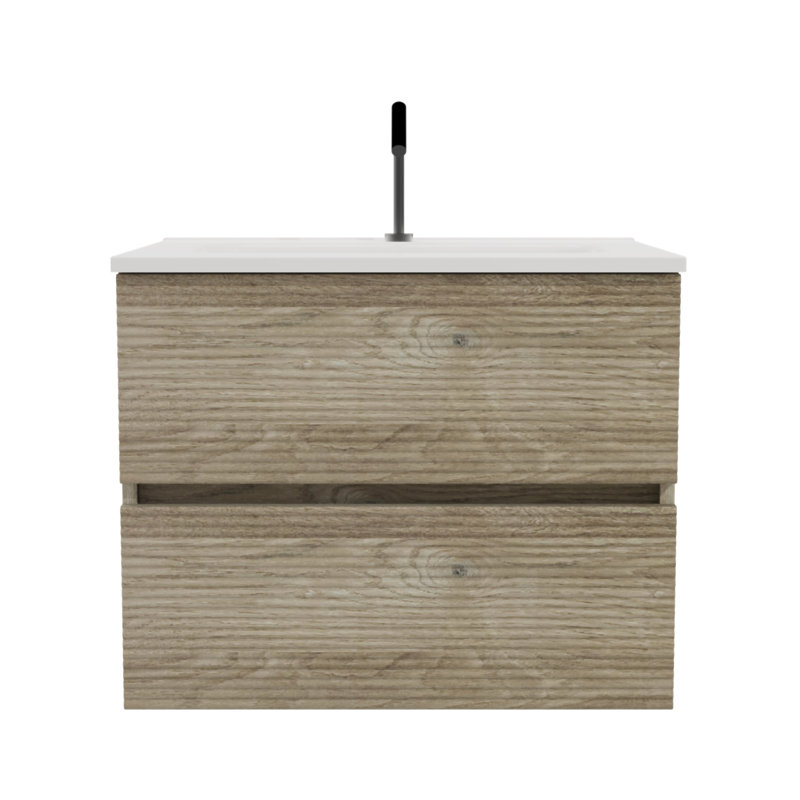 Meuble-lavabo mural en chêne brut et chêne brut de 24 po avec évier intégré en céramique avec trop-plein Gloria, Brun, 24"