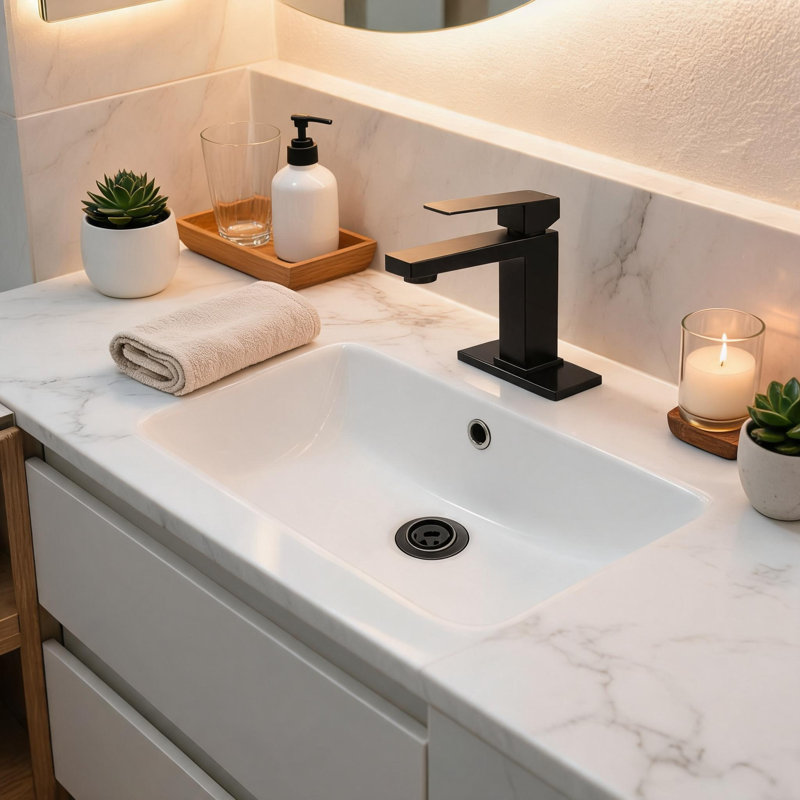 Robinet de lavabo pour salle de bain à poignée simple en acier inoxydable noir mat avec bonde escamotable