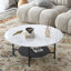 Table basse ronde en marbre fritté à 2 niveaux avec pieds en acier au carbone et 4 pieds
