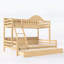 Lit simple superposé au dessus d'un lit double avec rangement, garde-corps courbés et tablettes latérales, structure en bois massif, aucun sommier nécessaire-134228584-134228585