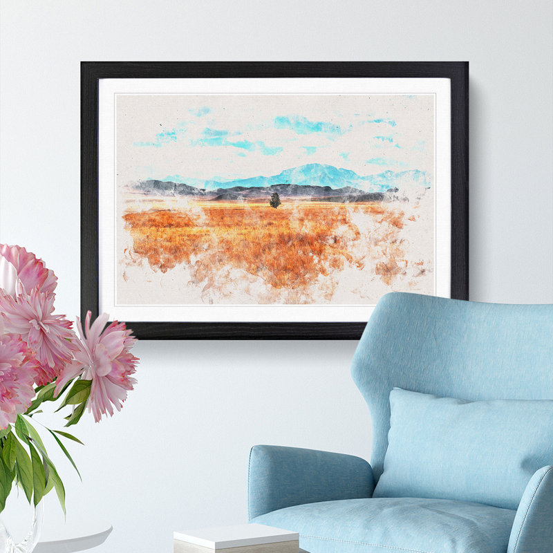Lone Tree in Montana - Picture Frame Painting Print, 62cm H x 87cm W x 2cm D, Black Framed
