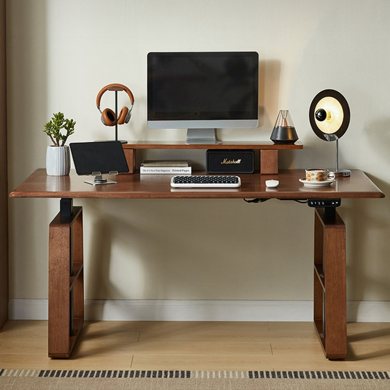 Walnut Rectangular Hight adjustable Solid wood Desks, 29.92" H x 62.99" W x 31.5" D