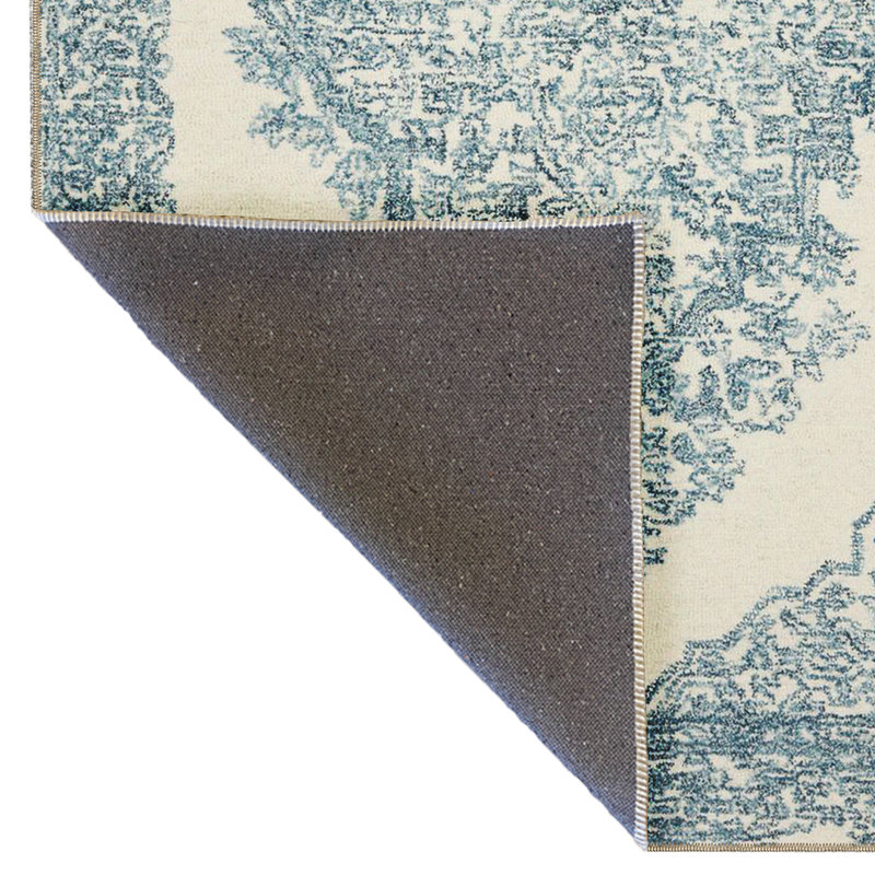 Tapis décoratif bleu à motif floral traditionnel, Tapis de couloir 3 pi 9,81 po x 9 pi 10,11 po