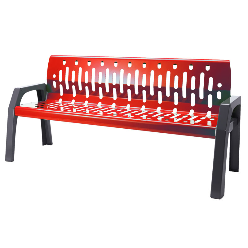 Banc de parc en acier Stream, Rouge, H 34 po x l 72 po x P 25 po