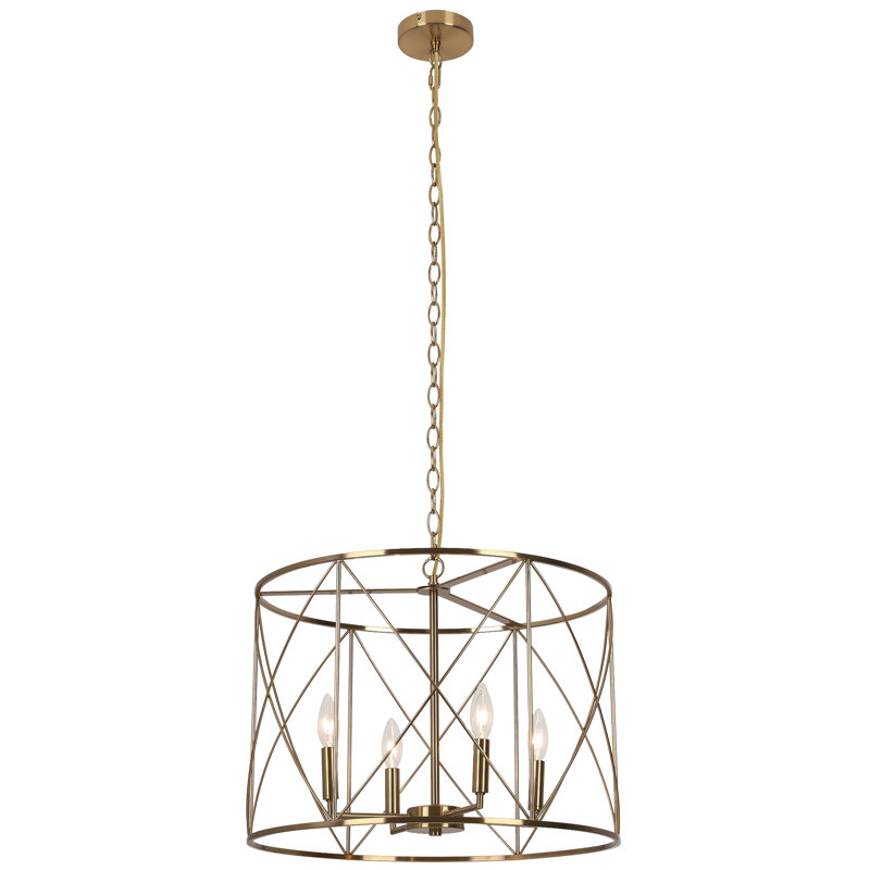 Azizul 4 - Light Dimmable Geometric Chandelier, Aged Brass