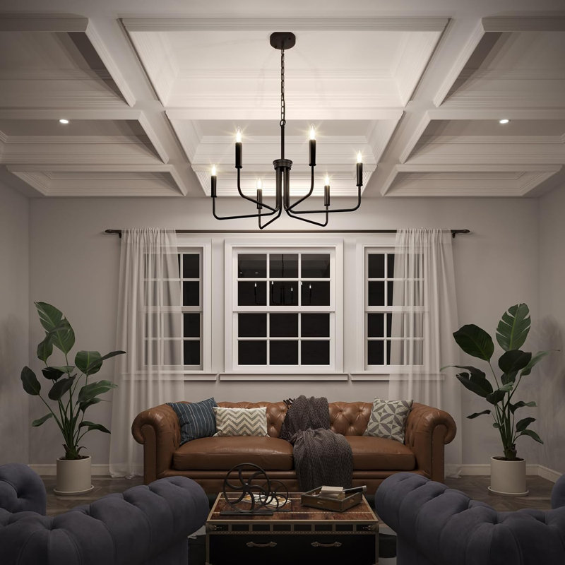 Farmhouse Chandelier With Adjustable Chain, 6-Light Pre-Assembled Dining Room Fixture For Kitchen, Living Room, Bedroom, And Office