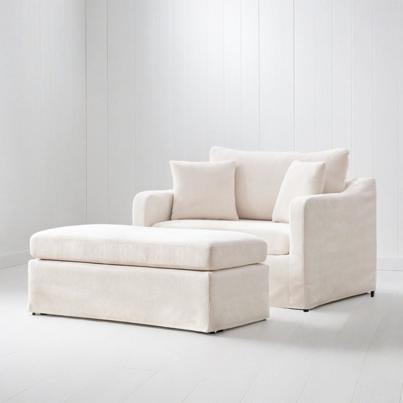 45"w Slipcovered Oversized Accent Chair With 2 Pillow With Ottoman;chenille, Beige
