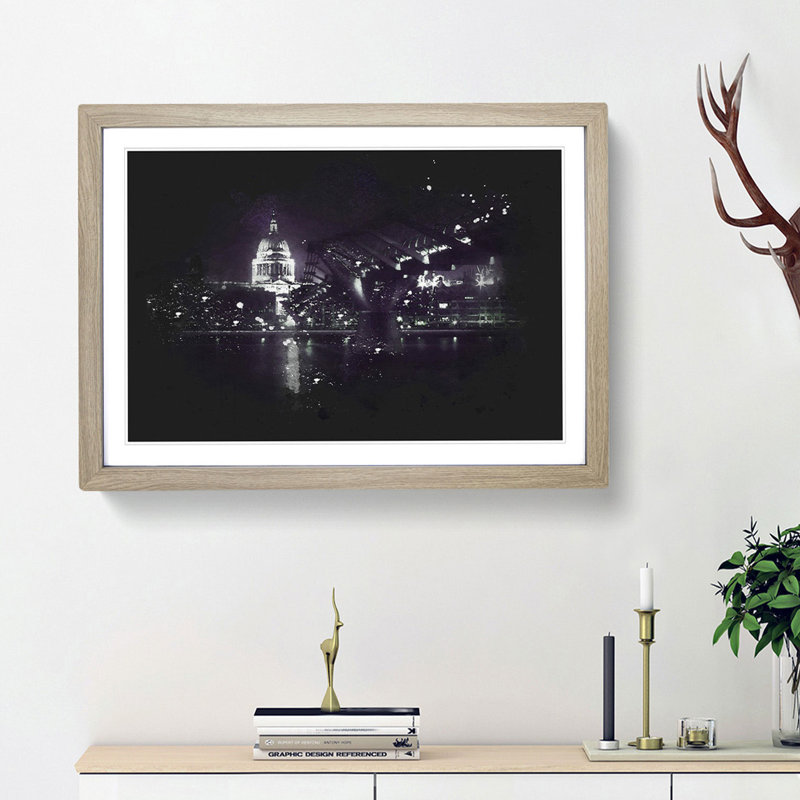 St Pauls Cathedral In London - Picture Frame Graphic Art, 45cm H x 63cm W x 2cm D, Oak Framed