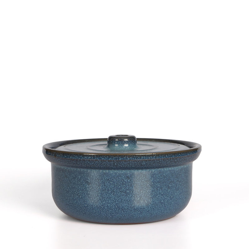Plat de cuisson en céramique fait à la main en grès avec couvercle, 2,6 pintes, l 9 po x P 4 po