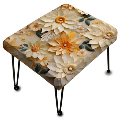 Repose-pieds rectangulaire blanc et beige Dahlia