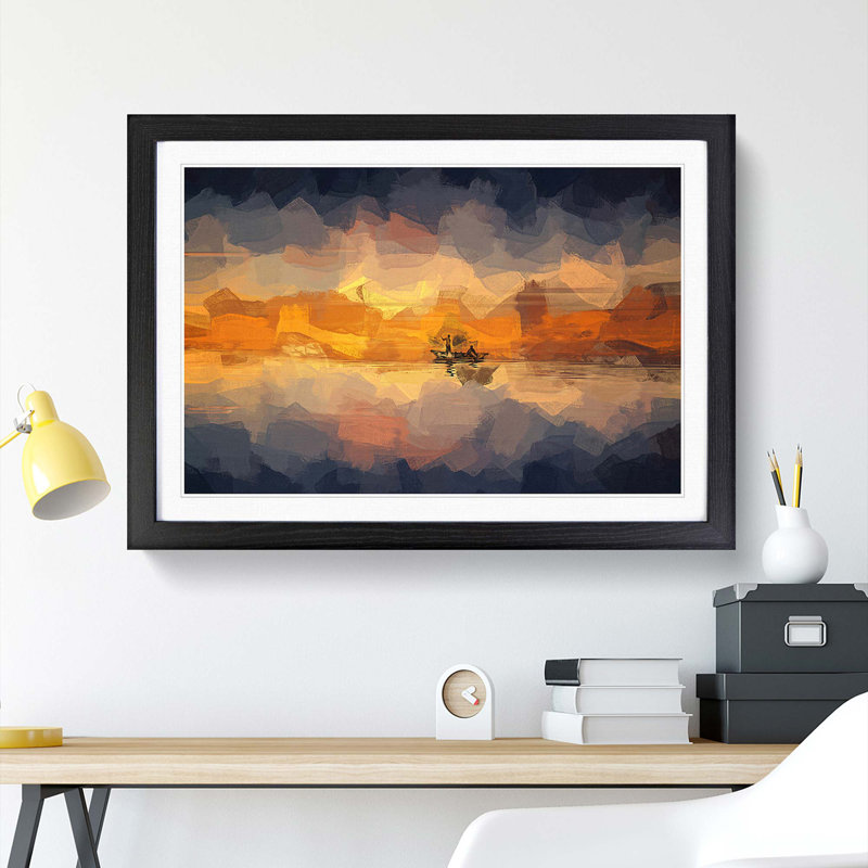 A Boat at Sunset in Abstract - Picture Frame Graphic Art Print, Black Framed, 36cm H x 48cm W x 2cm D