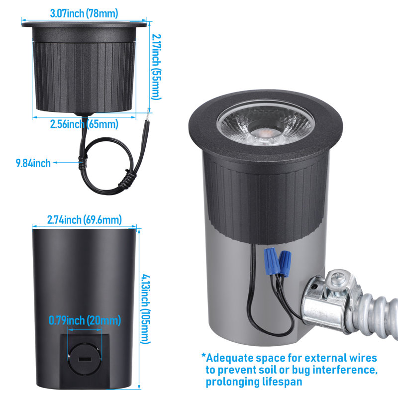 LED Low Voltage Metal Well Light In Ground Landscape Light IP67 Waterproof, Black