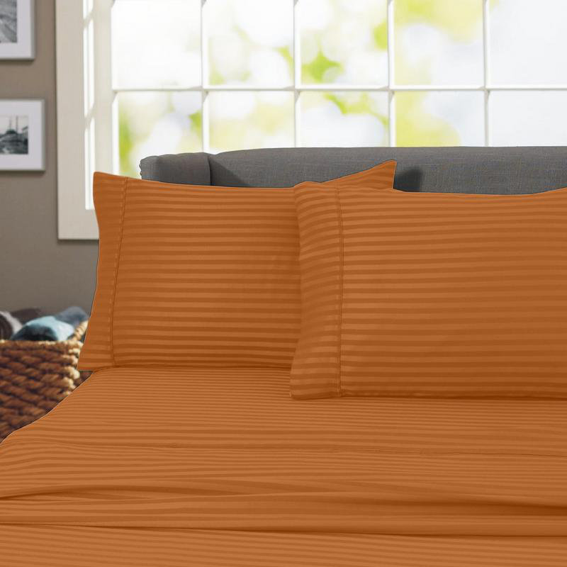 Hotel London Egyptian Cotton Striped Sheet Set, California King Sheet Set with 2 Pillowcases, Spice