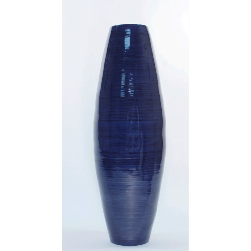 Vase de plancher en bambou Kolo, H 27 po x l 9 po x P 9 po, Bleu très foncé