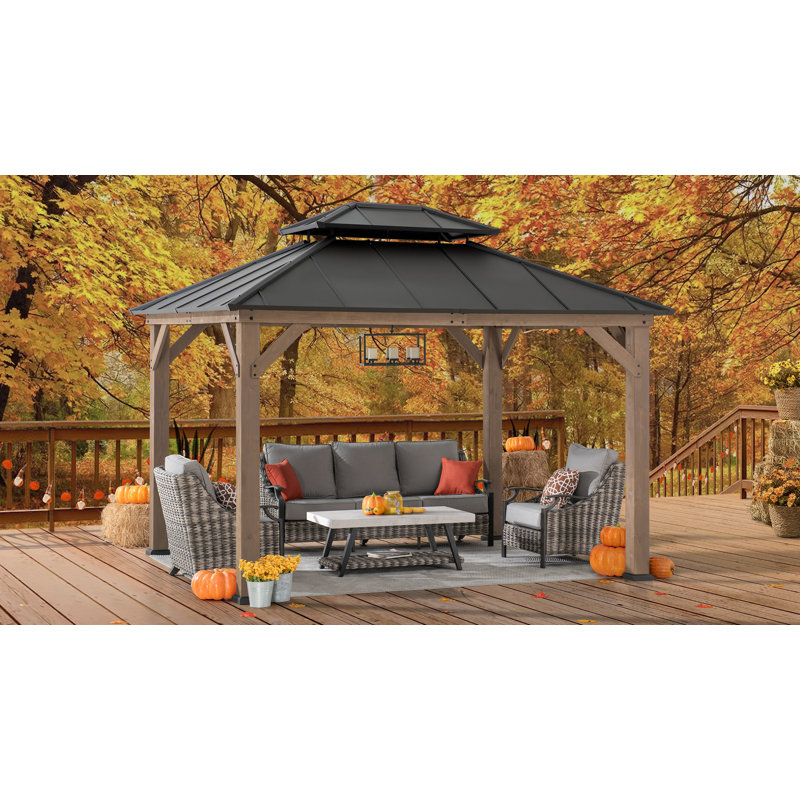 Sunjoy 10 x 12 ft. Cedar Wood Gazebo with Dark Brown Steel Roof