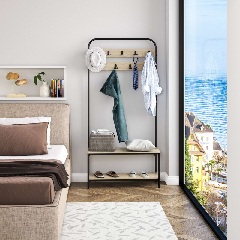 Arbre d'entrée en chêne avec banc de rangement pour chaussures Livvie - 32 * 12 * 67 pouces