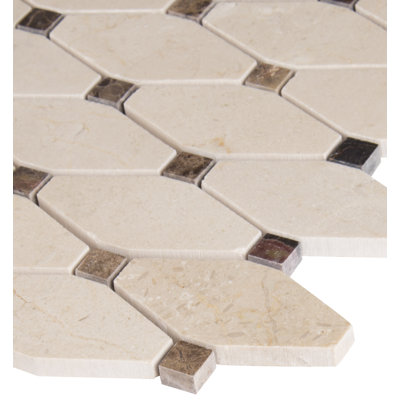 Crema Marfil Octagon 12 in. x 13 in. Polished Marble Mosaic Floor and Wall Tile