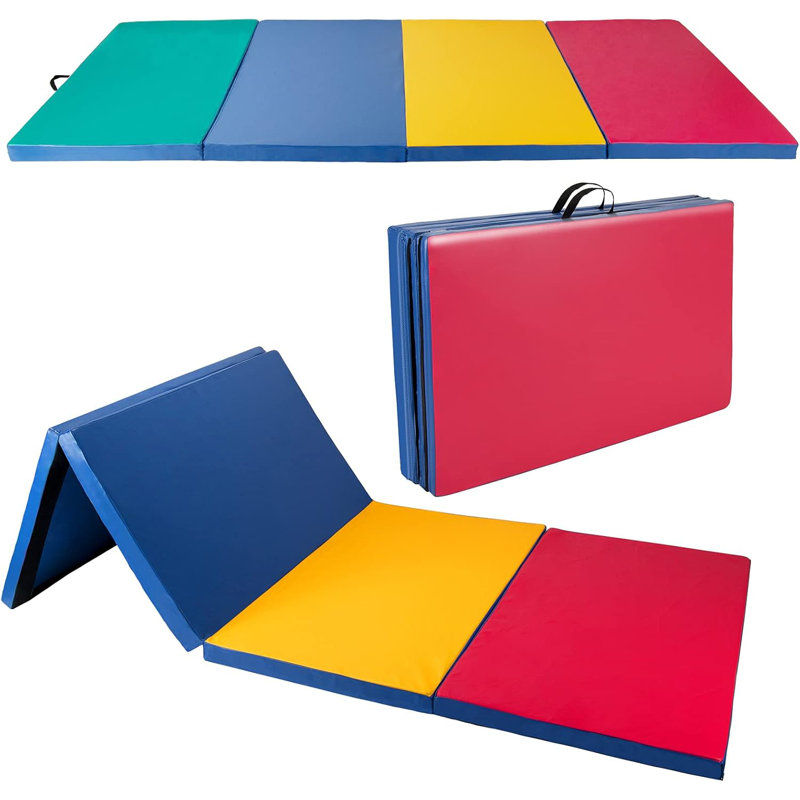 Tapis d'exercice de gymnastique pliable 4 pi x 10 pi x 2 po, Vert / Bleu / Jaune / Rouge