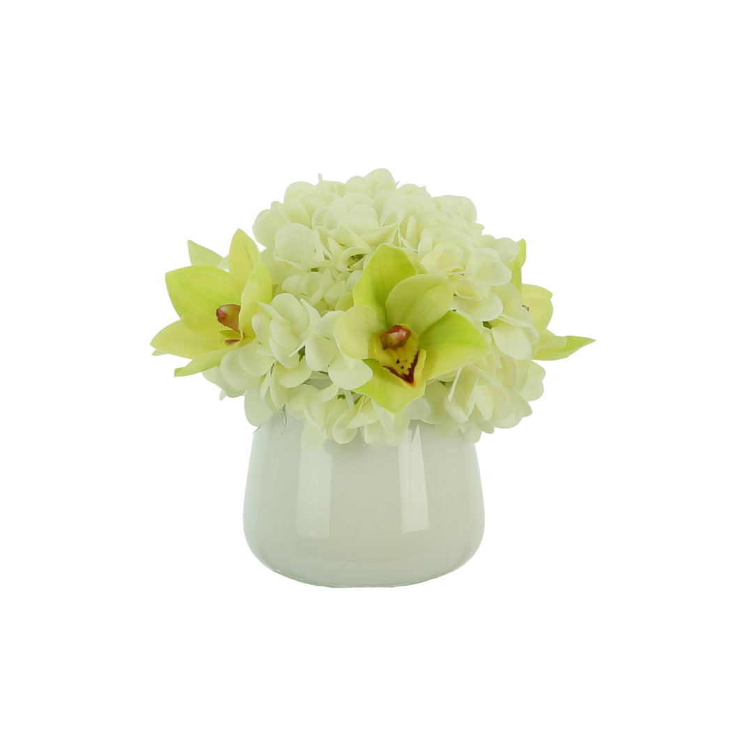 Hydrangea and Cymbidium Mixed Floral Arrangement in Vase Primrue