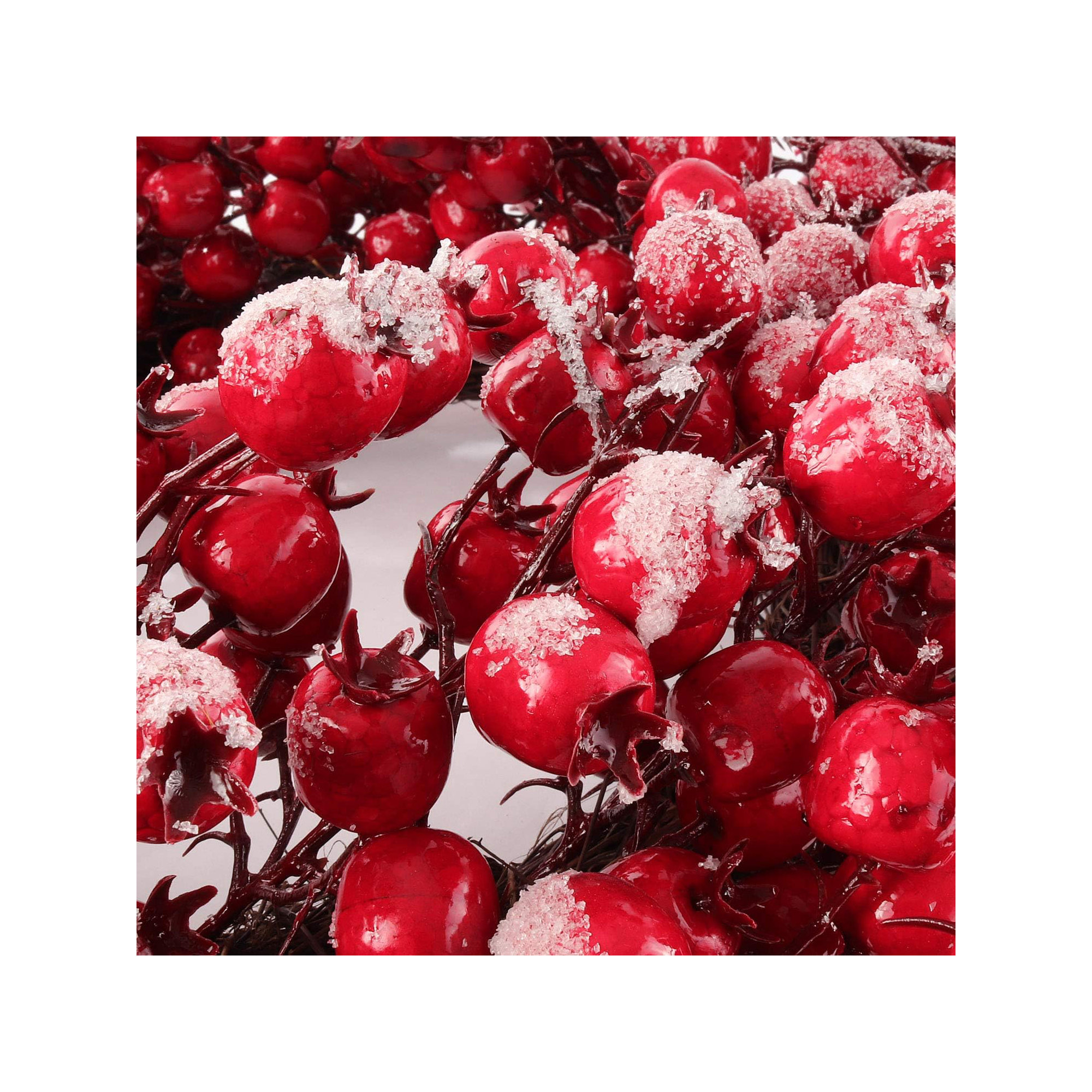Frosted Berry Branch Tall Silk Wreath - Holiday Front Door Decor, 22" H x 22" W x 3" D, Burgundy, 1