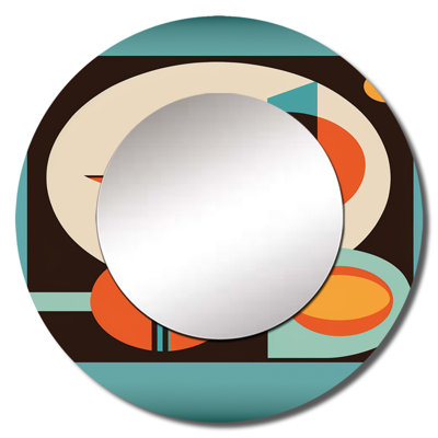 Vintage Mid-century Graphics II - Midcentury Modern Decorative Wall Mirror, Modern Large Round Mirror, Printed Metal Art