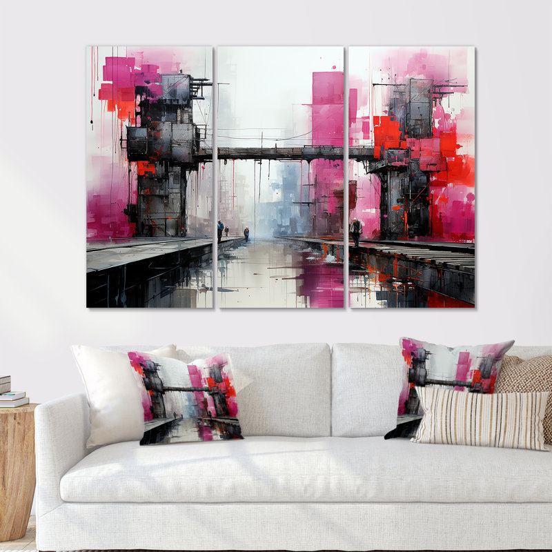Ensemble de décoration murale Magenta, Toile tendue, H 32 po x l 48 po x P 1 po