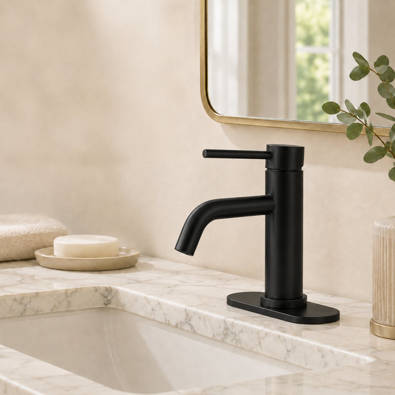 Vega Vessel Single Hole,Single Handle Bathroom Sink Faucet with Drain Assembly, Matte Black