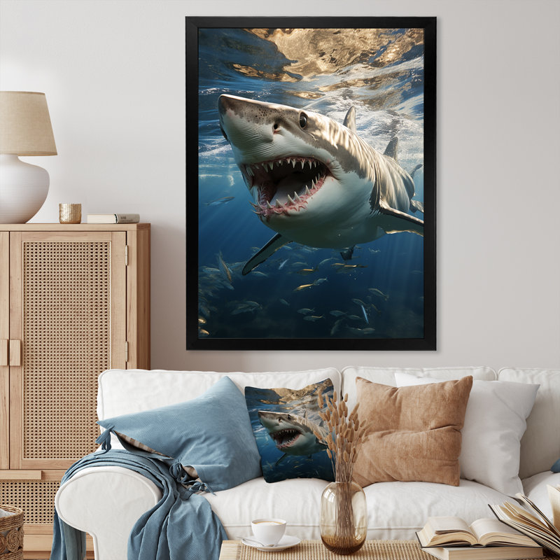 " Grey Blue Shark Elegance I ", Black Picture Frame, 40" H x 30" W x 1.5" D