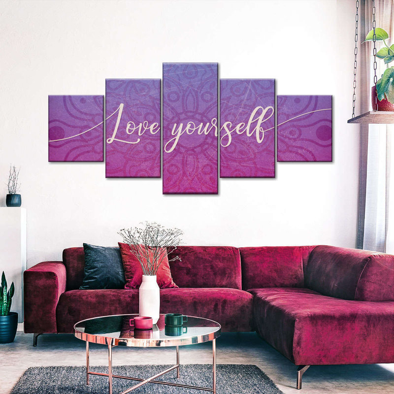 " Love Yourself Typography Multi Piece Canvas Print " 5 - Pieces, 42" H x 92" W x 1.25" D
