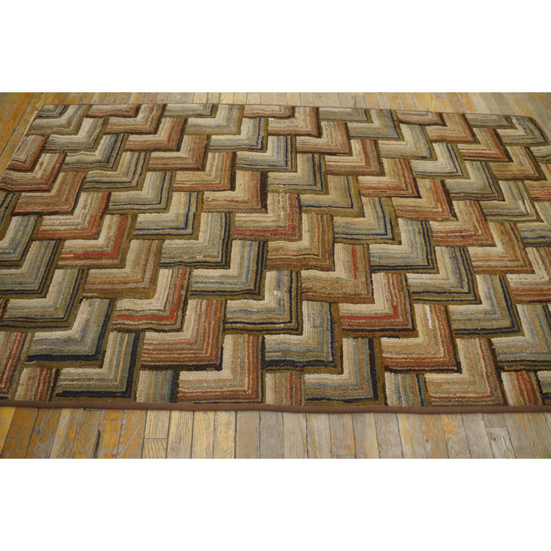 American Small Scatter Size Hooked Wool 1890s Antique Rug