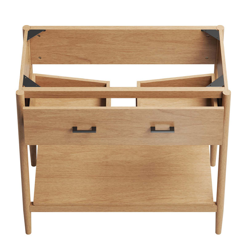 Natural Wood 36" Single Bathroom Vanity Base with Metal Handles