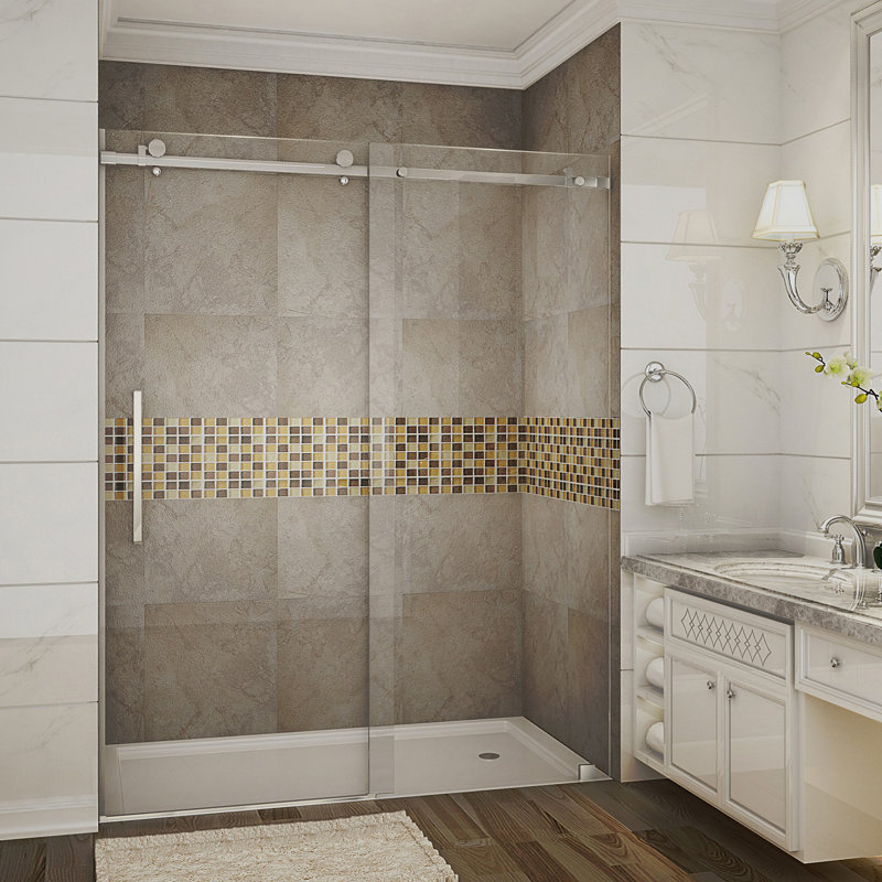 Moselle 56" W x 75" H Single Sliding Frameless Shower Door, Chrome
