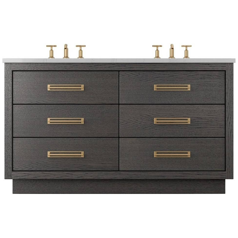 Avalon Double Drawer Bath Vanity, 60", Gray Weathered, Satin Gold